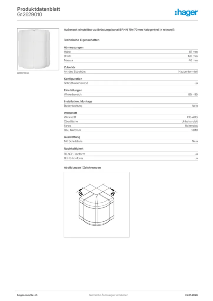 Bild Hager Produktdatenblatt G12629010 | Hager Schweiz