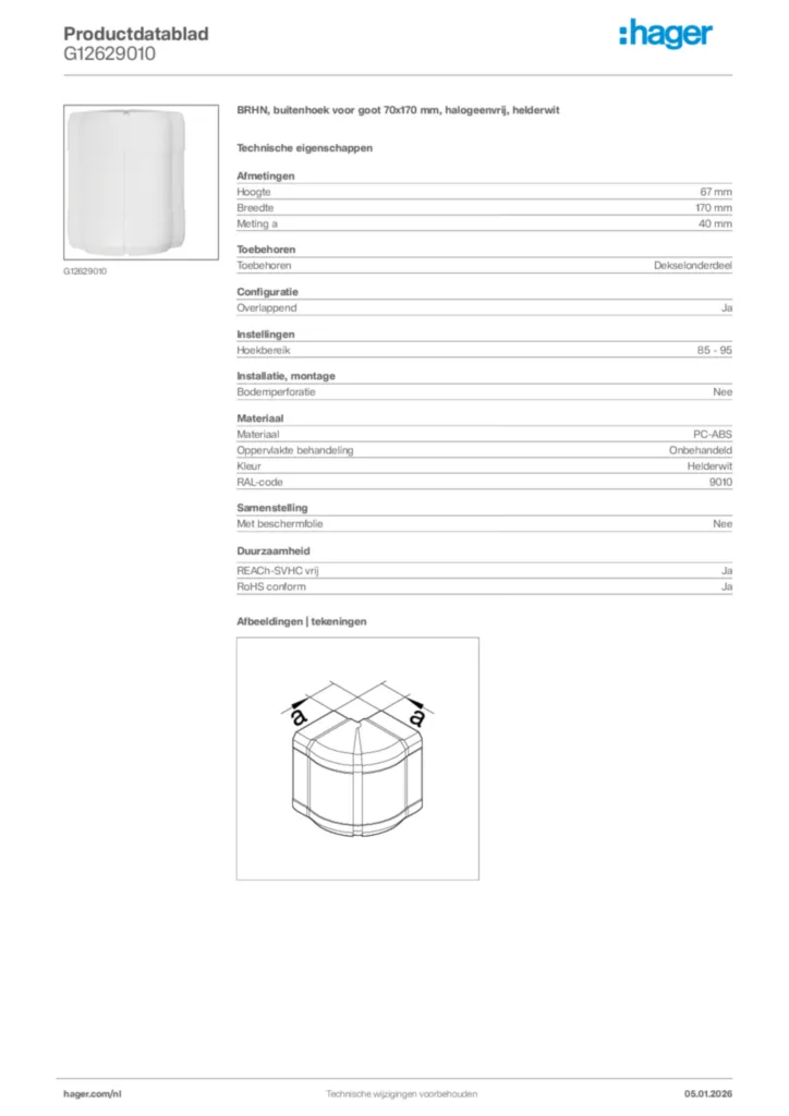 Afbeelding Hager Productdatablad G12629010 | Hager Nederland