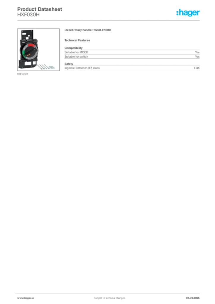 Image Hager Product data sheet HXF030H  | Hager