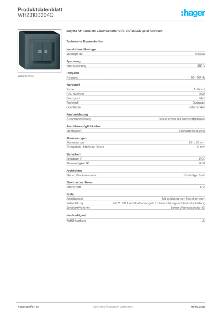 Bild Hager Produktdatenblatt WH23100204Q | Hager Schweiz