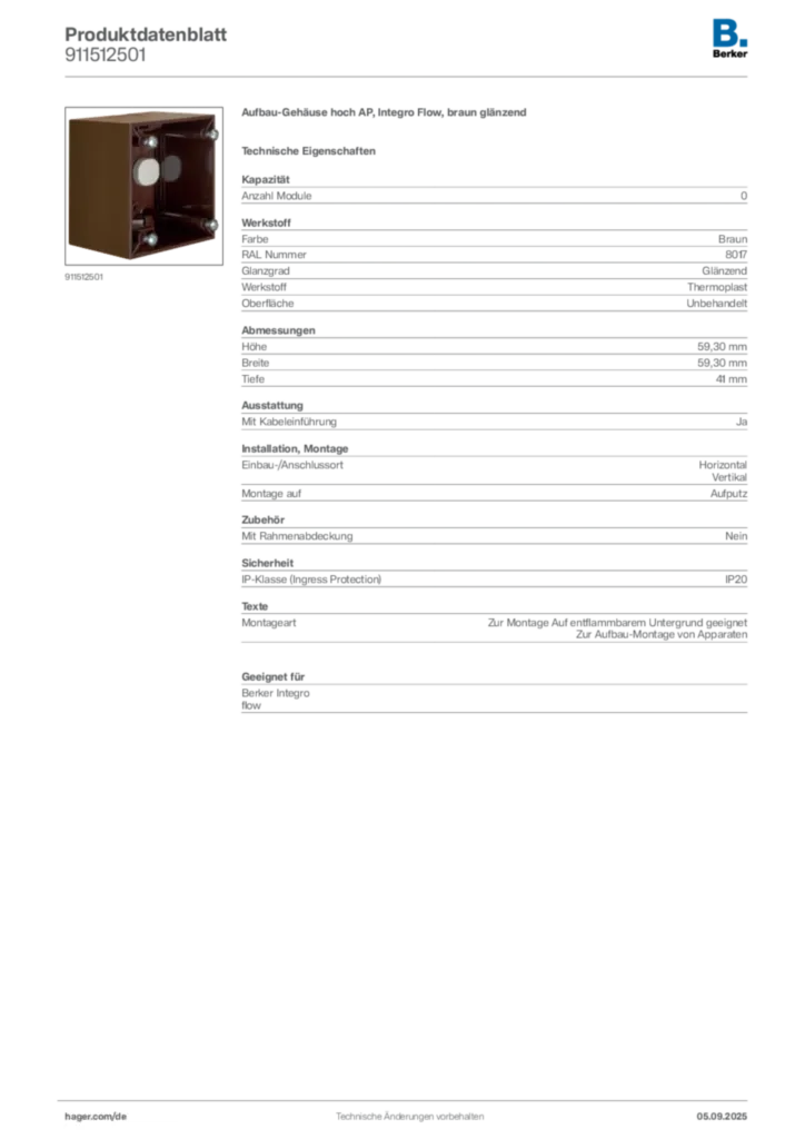 Bild Berker Produktdatenblatt 911512501 | Hager Deutschland