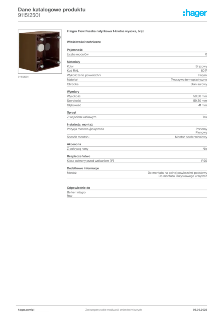 Zdjęcie Hager Dane katalogowe produktu 911512501 | Hager Polska