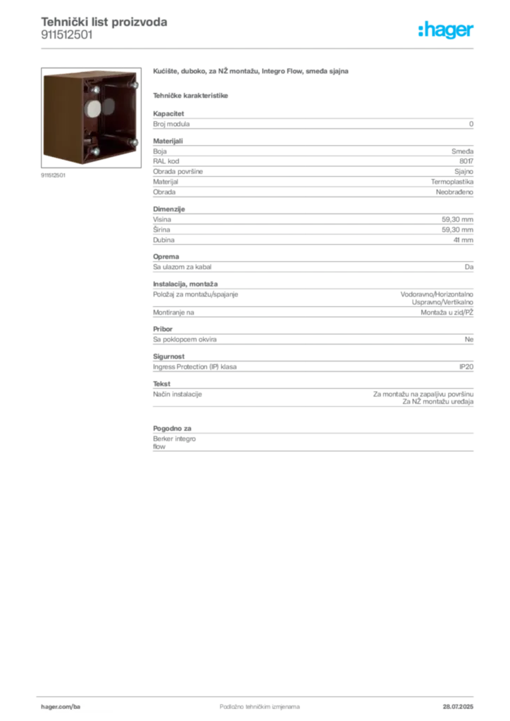 Slika Hager Product data sheet 911512501  | Hager