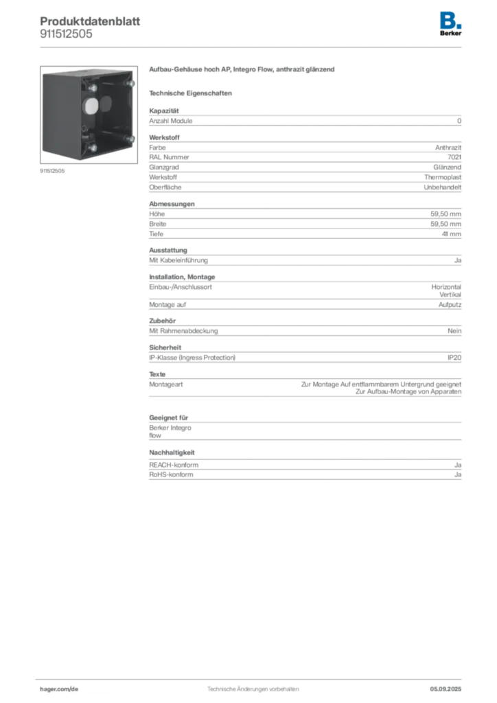 Bild Berker Produktdatenblatt 911512505 | Hager Deutschland