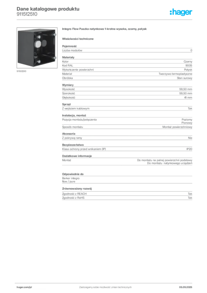 Zdjęcie Hager Dane katalogowe produktu 911512510 | Hager Polska
