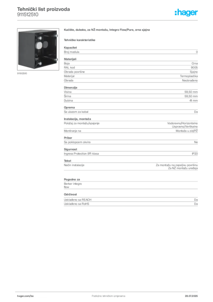 Slika Hager Product data sheet 911512510  | Hager