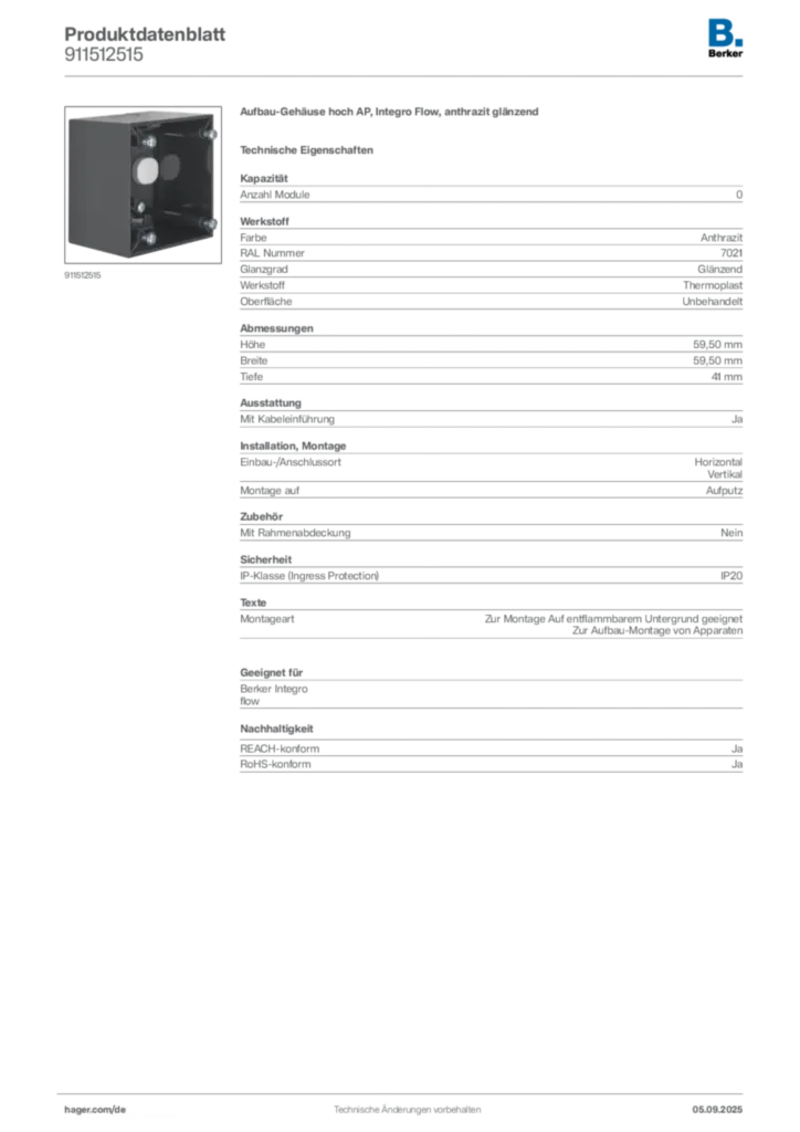 Bild Berker Produktdatenblatt 911512515 | Hager Deutschland