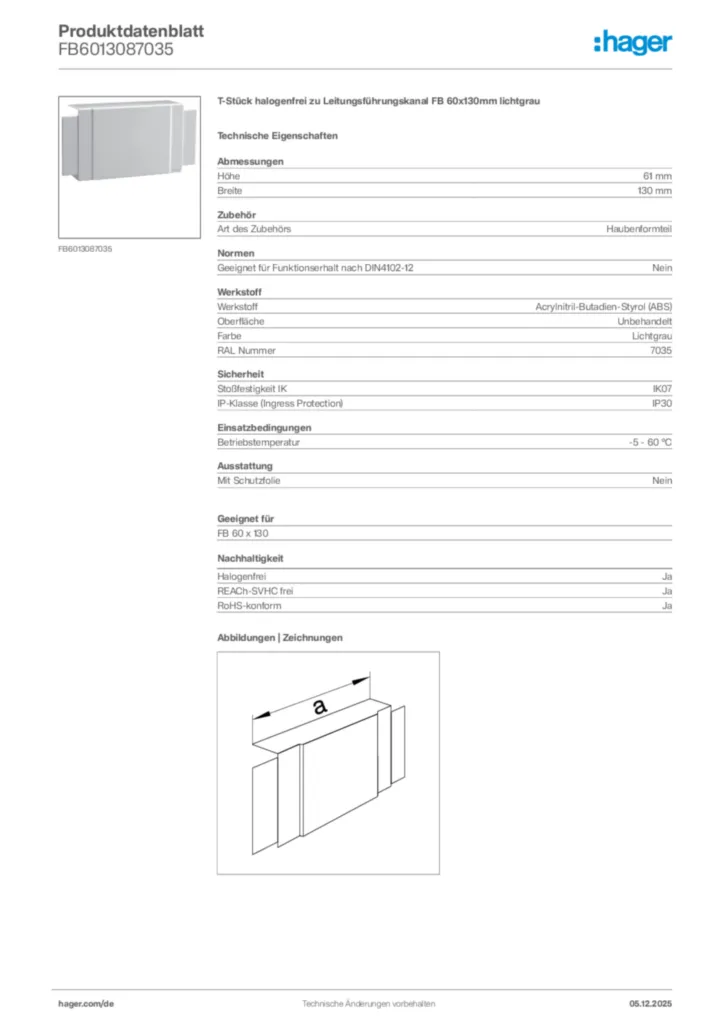 Bild Hager Produktdatenblatt FB6013087035 | Hager Deutschland