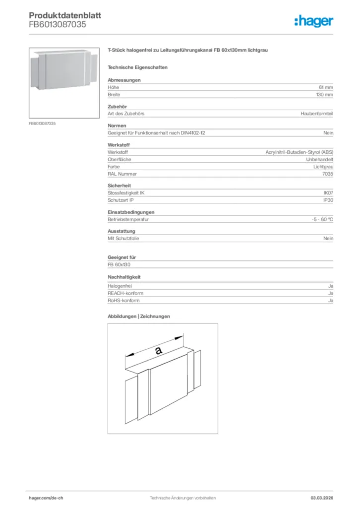 Bild Hager Produktdatenblatt FB6013087035 | Hager Schweiz