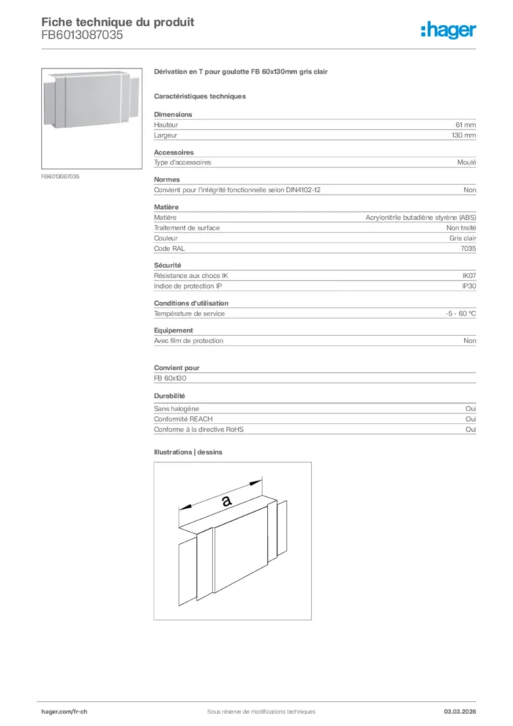 Image Hager Fiche technique du produit FB6013087035 | Hager Suisse