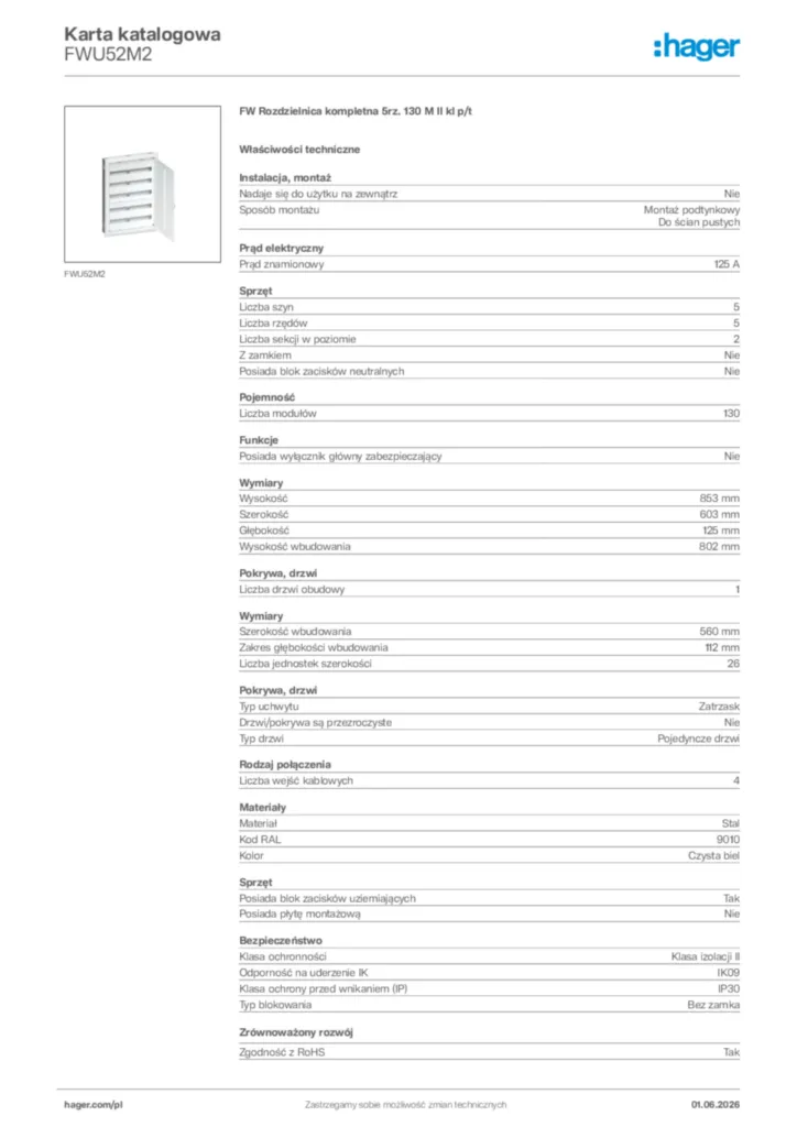 Zdjęcie Hager Karta katalogowa FWU52M2 | Hager Polska