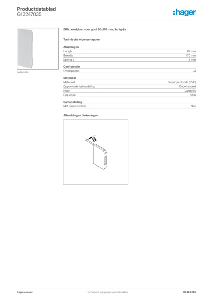 Afbeelding Hager Productdatablad G12247035 | Hager Nederland