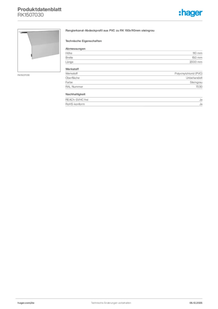 Bild Hager Produktdatenblatt RK1507030 | Hager Deutschland
