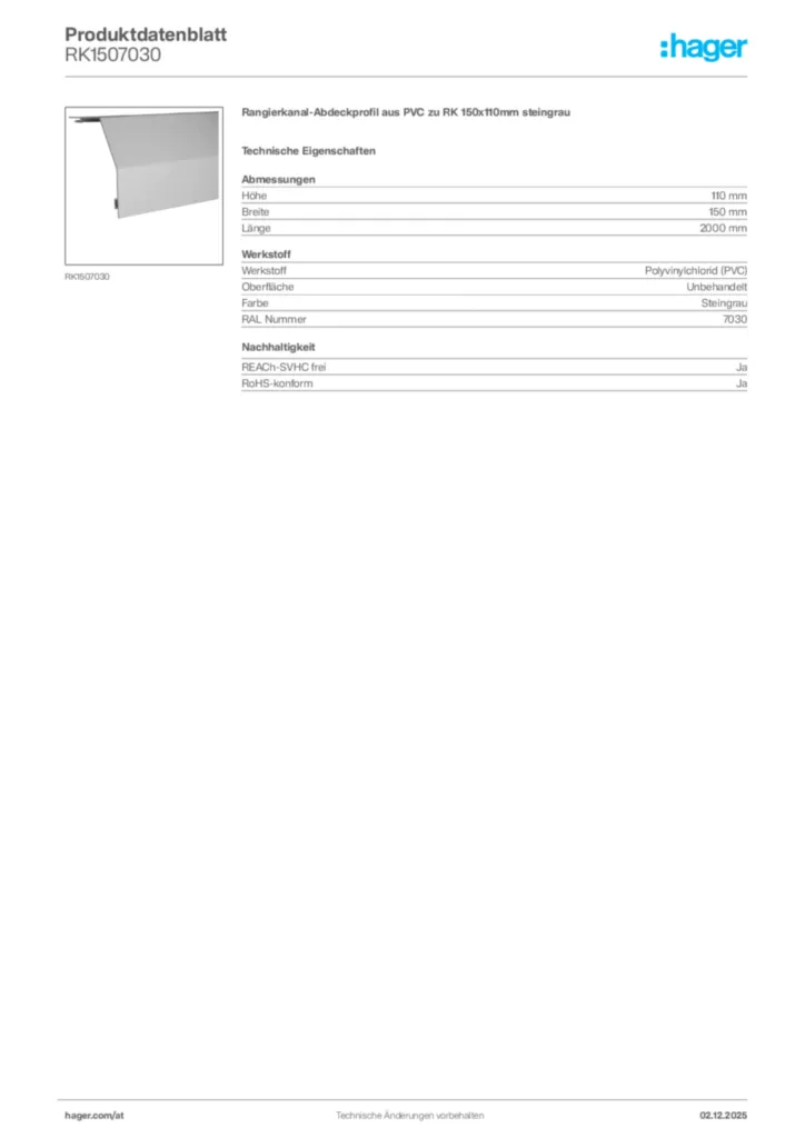 Bild Hager Produktdatenblatt RK1507030 | Hager Deutschland