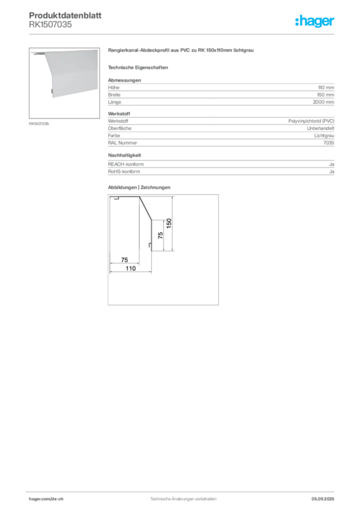 Bild Hager Produktdatenblatt RK1507035 | Hager Schweiz