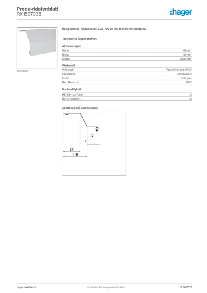 Bild Hager Produktdatenblatt RK1507035 | Hager Schweiz