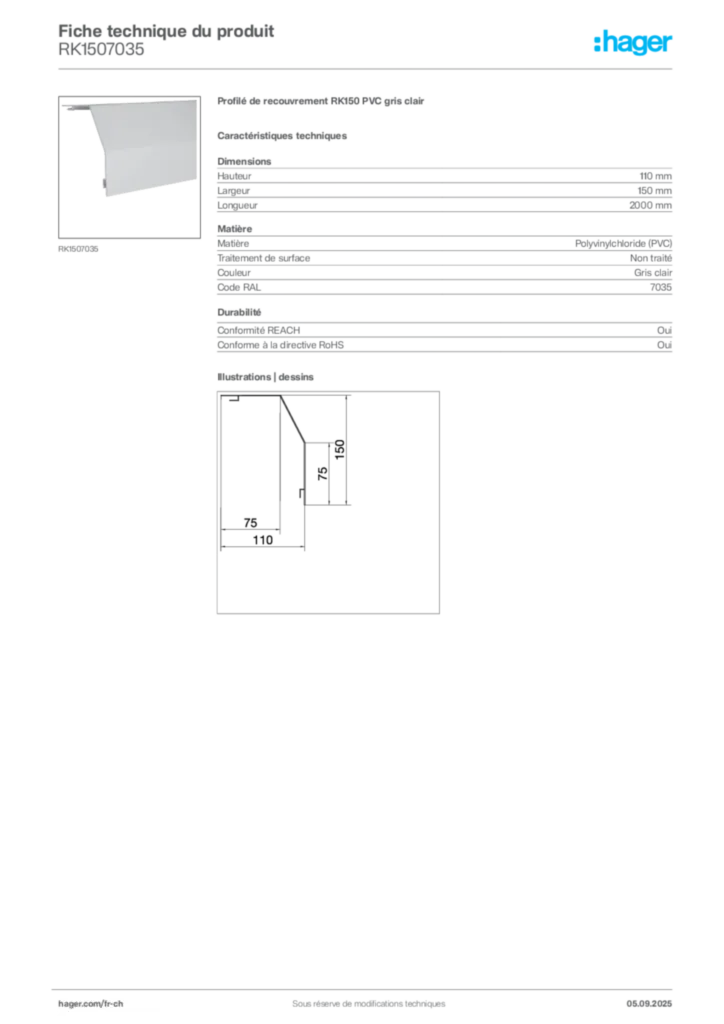 Image Hager Fiche technique du produit RK1507035 | Hager Suisse
