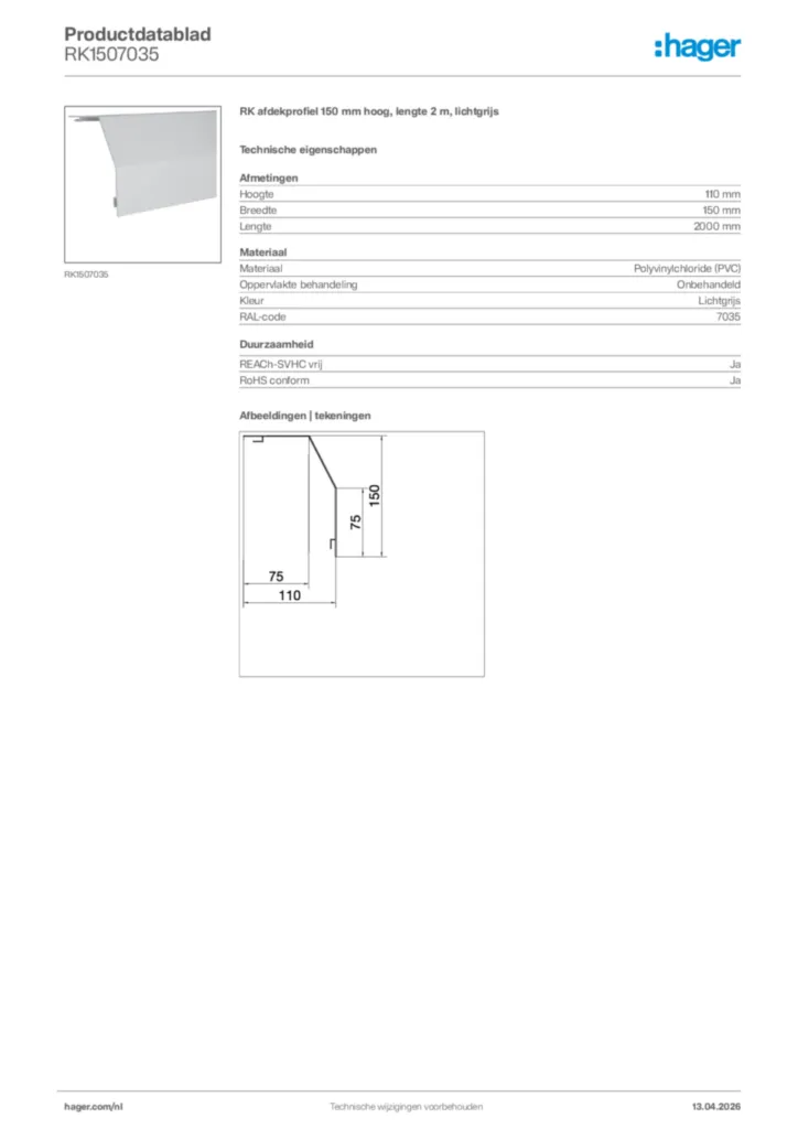 Afbeelding Hager Productdatablad RK1507035 | Hager Nederland