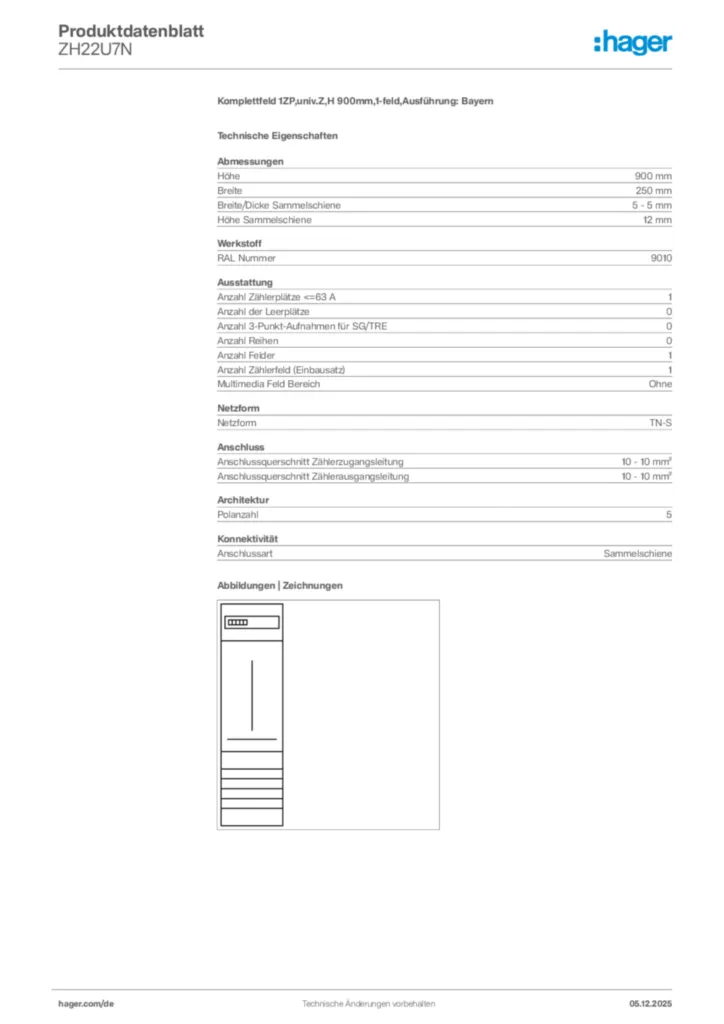 Bild Hager Produktdatenblatt ZH22U7N | Hager Deutschland