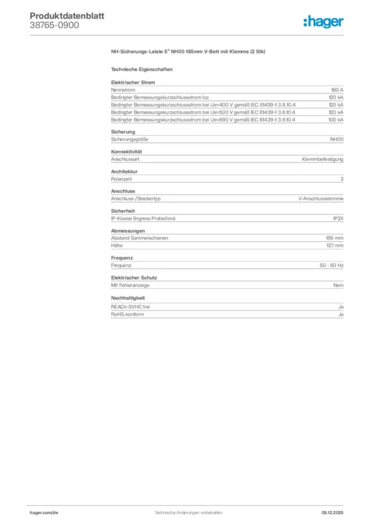 Bild Hager Produktdatenblatt 38765-0900 | Hager Deutschland