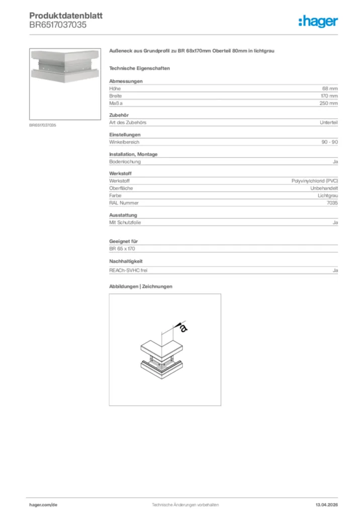 Bild Hager Produktdatenblatt BR6517037035 | Hager Deutschland