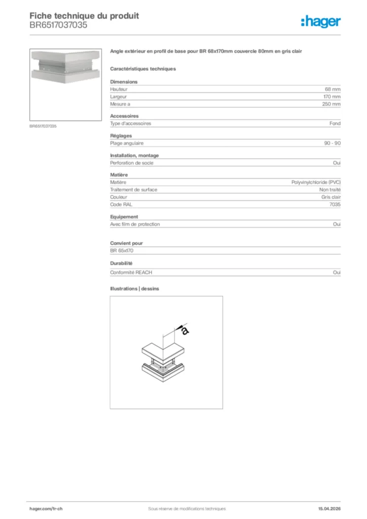 Image Hager Fiche technique du produit BR6517037035 | Hager Suisse