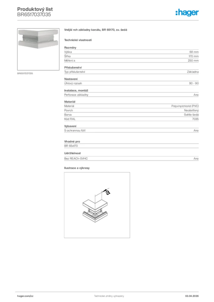 Obrázek Hager Product data sheet BR6517037035 | Hager