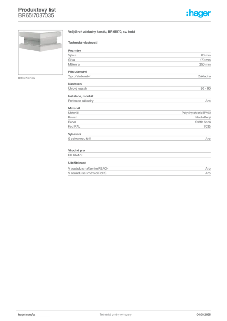 Obrázek Hager Produktový list BR6517037035 | Hager