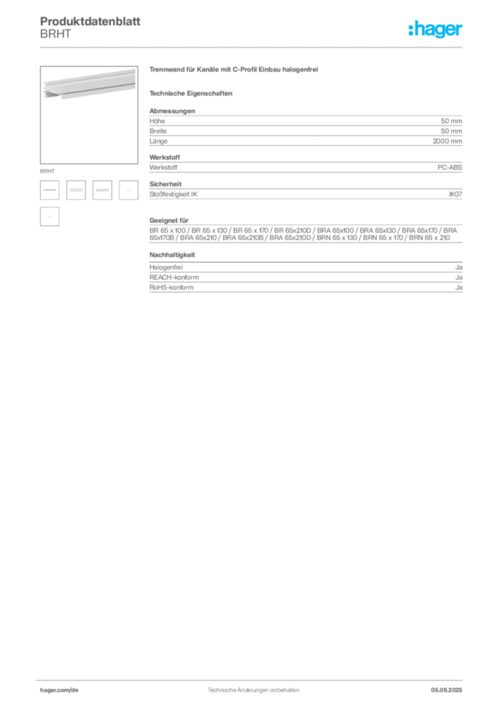 Bild Hager Produktdatenblatt BRHT | Hager Deutschland