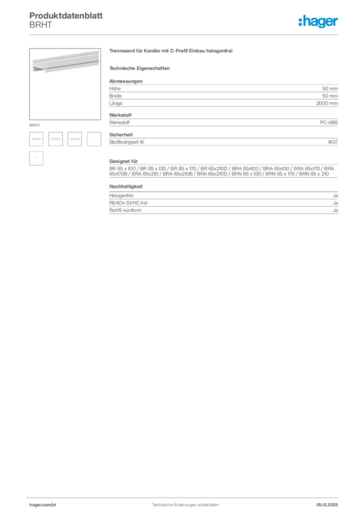 Bild Hager Produktdatenblatt BRHT | Hager Deutschland