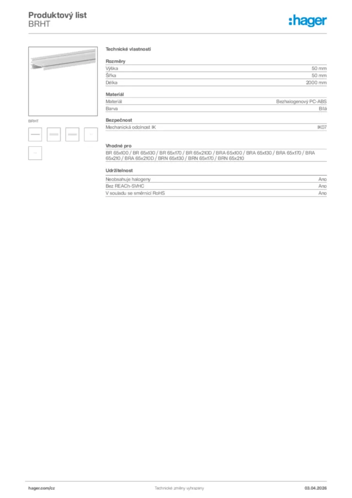 Obrázek Hager Product data sheet BRHT | Hager