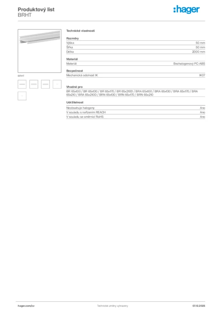 Obrázek Hager Product data sheet BRHT | Hager