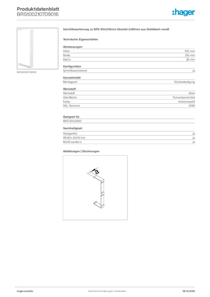 Bild Hager Produktdatenblatt BRS1002107D9016 | Hager Deutschland
