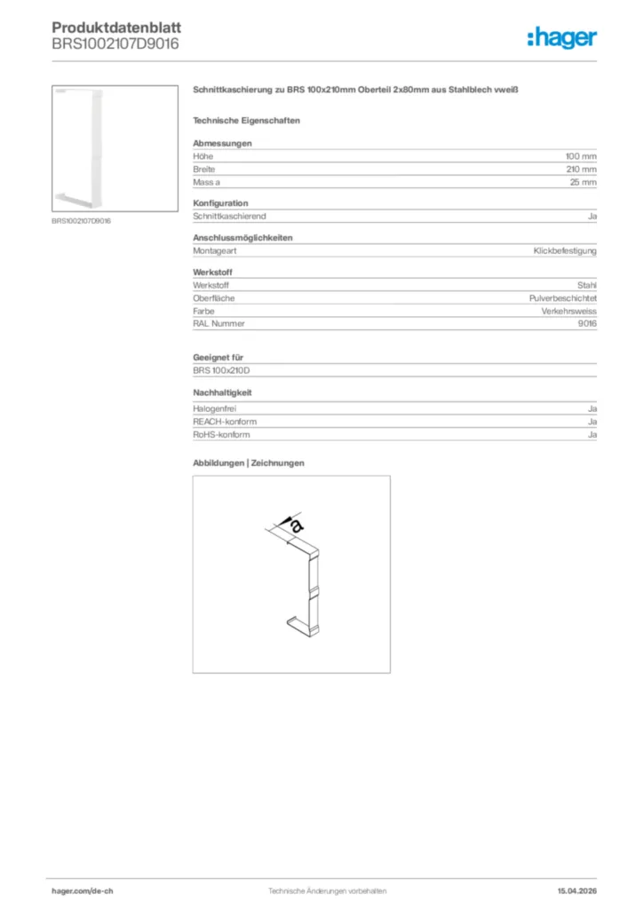 Bild Hager Produktdatenblatt BRS1002107D9016 | Hager Schweiz