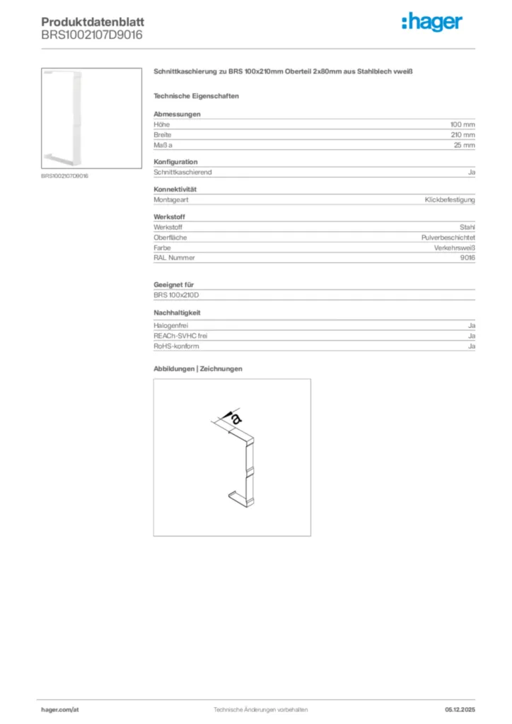 Bild Hager Produktdatenblatt BRS1002107D9016 | Hager Deutschland