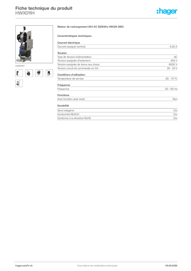 Image Hager Fiche technique du produit HWX011H | Hager Suisse