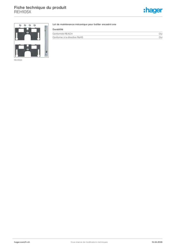 Image Hager Fiche technique du produit REH105X | Hager Suisse