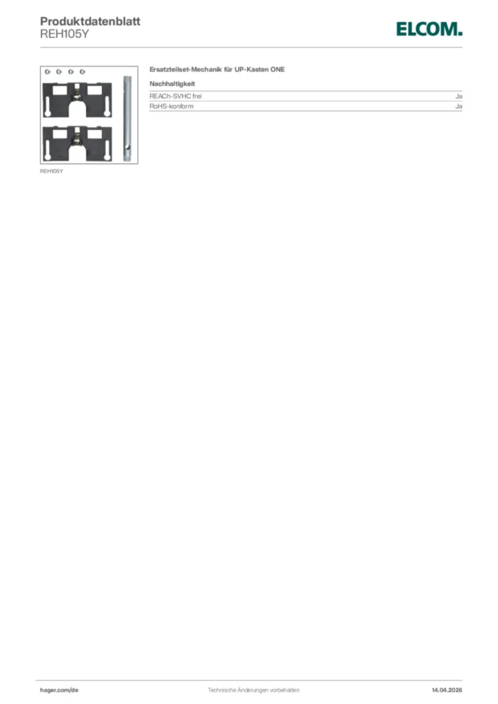 Bild Elcom Produktdatenblatt REH105Y | Hager Deutschland