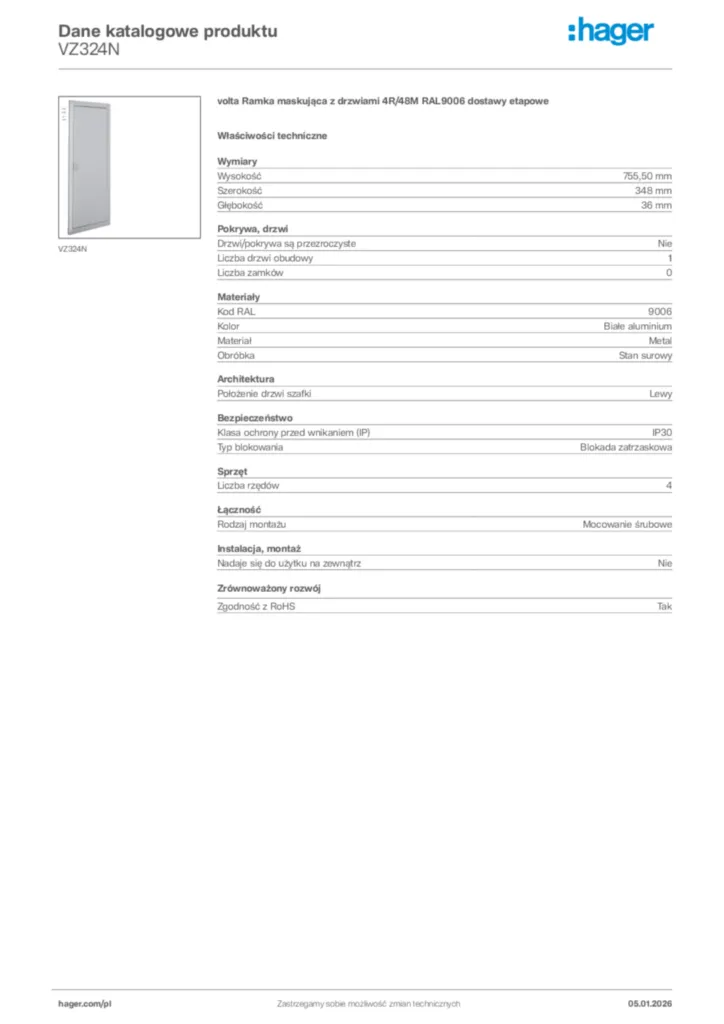 Zdjęcie Hager Karta katalogowa VZ324N | Hager Polska