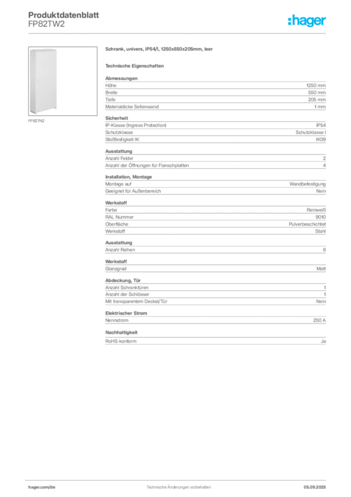 Bild Hager Produktdatenblatt FP82TW2 | Hager Deutschland