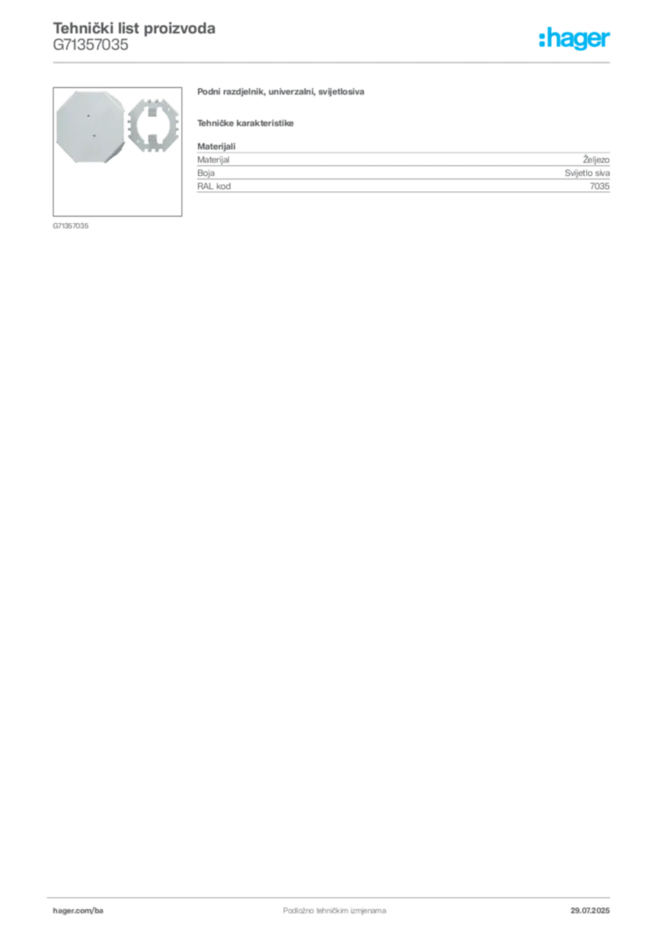 Slika Hager Product data sheet G71357035  | Hager