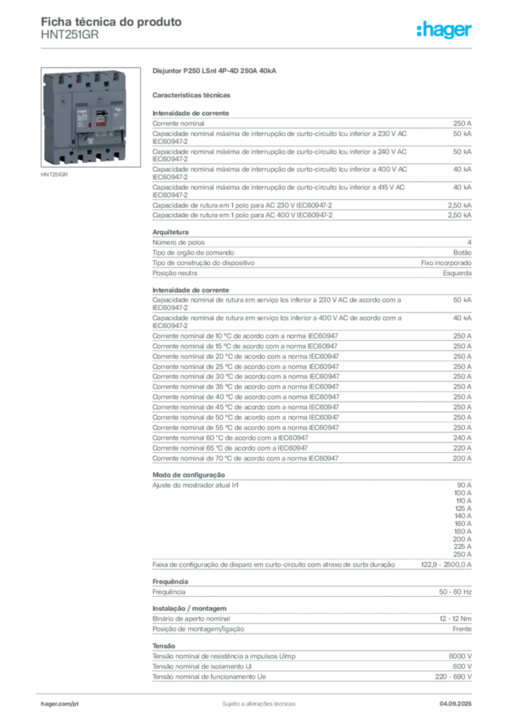 Imagem Hager Ficha técnica do produto HNT251GR | Hager Portugal