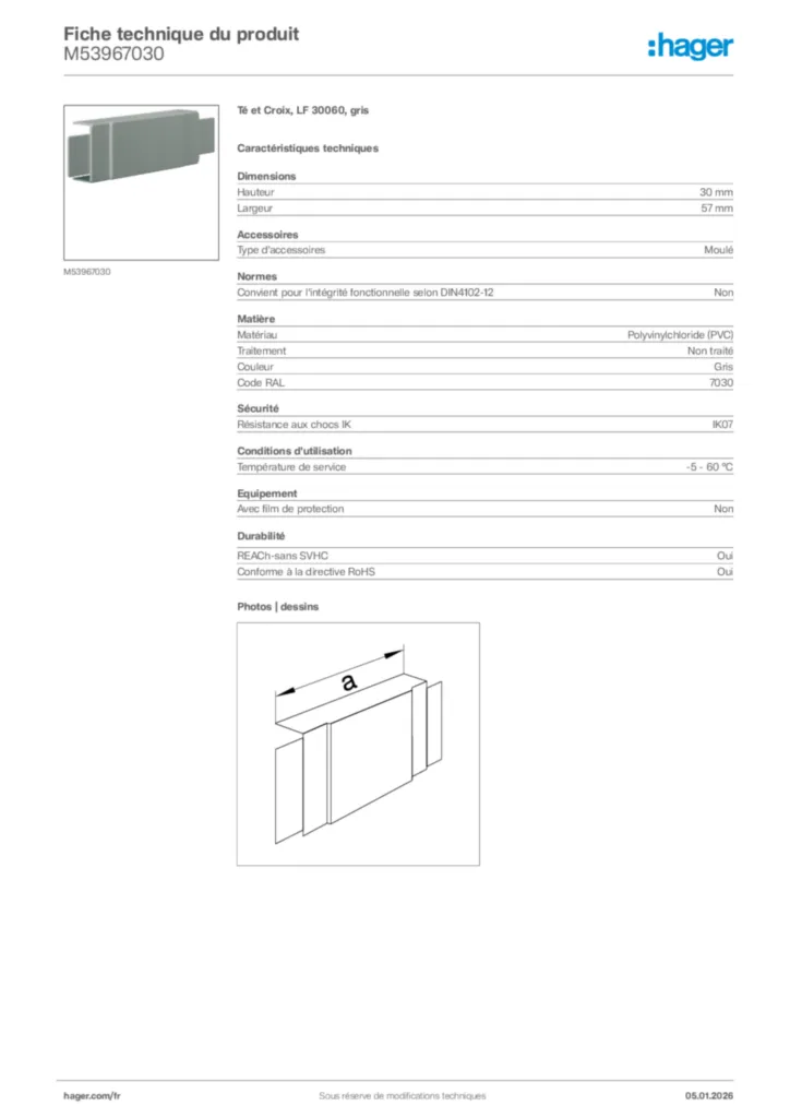 Image Hager Fiche technique du produit M53967030 | Hager France