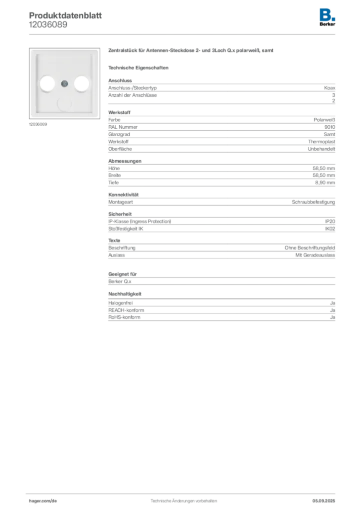 Bild Berker Produktdatenblatt 12036089 | Hager Deutschland