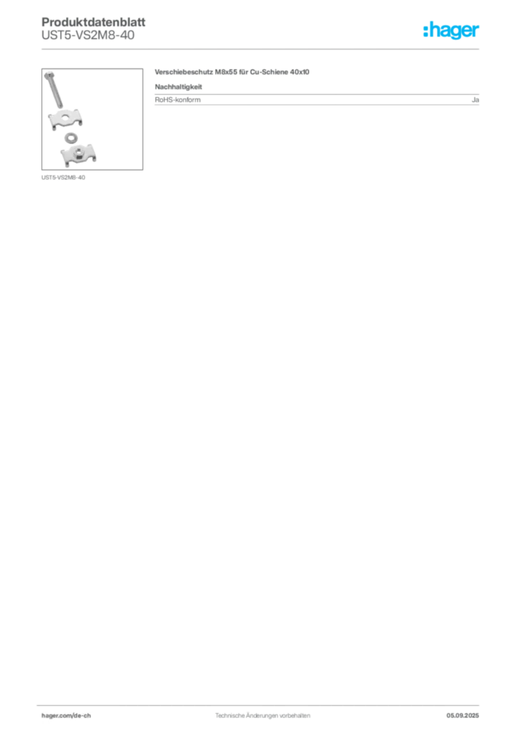 Bild Hager Produktdatenblatt UST5-VS2M8-40 | Hager Schweiz