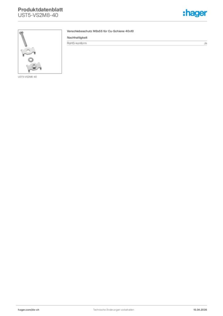 Bild Hager Produktdatenblatt UST5-VS2M8-40 | Hager Schweiz