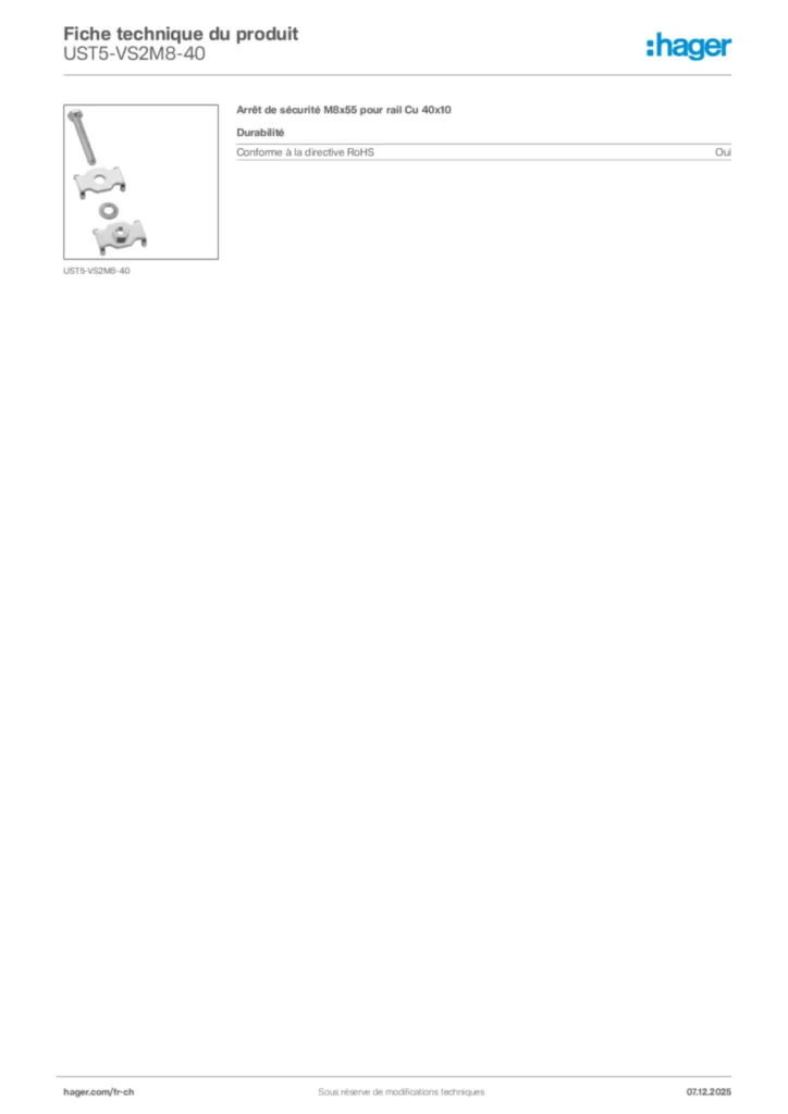 Image Hager Fiche technique du produit UST5-VS2M8-40 | Hager Suisse