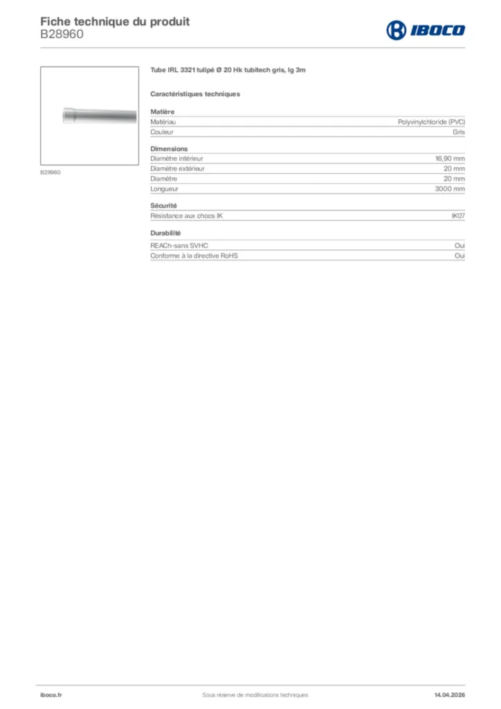 Image Iboco Fiche technique du produit B28960 | Hager France