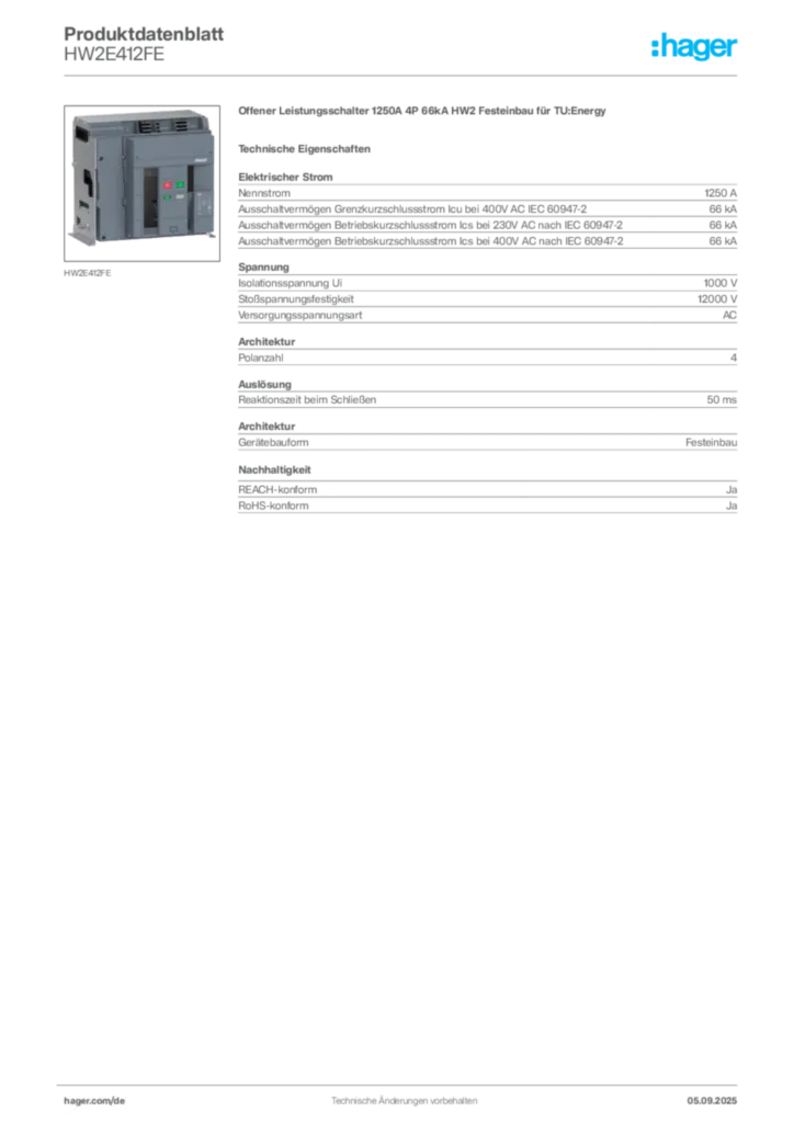 Bild Hager Produktdatenblatt HW2E412FE | Hager Deutschland