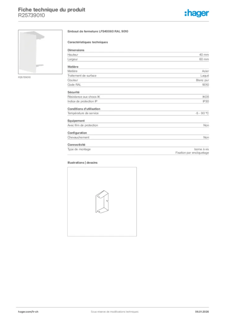 Image Hager Fiche technique du produit R25739010 | Hager Suisse
